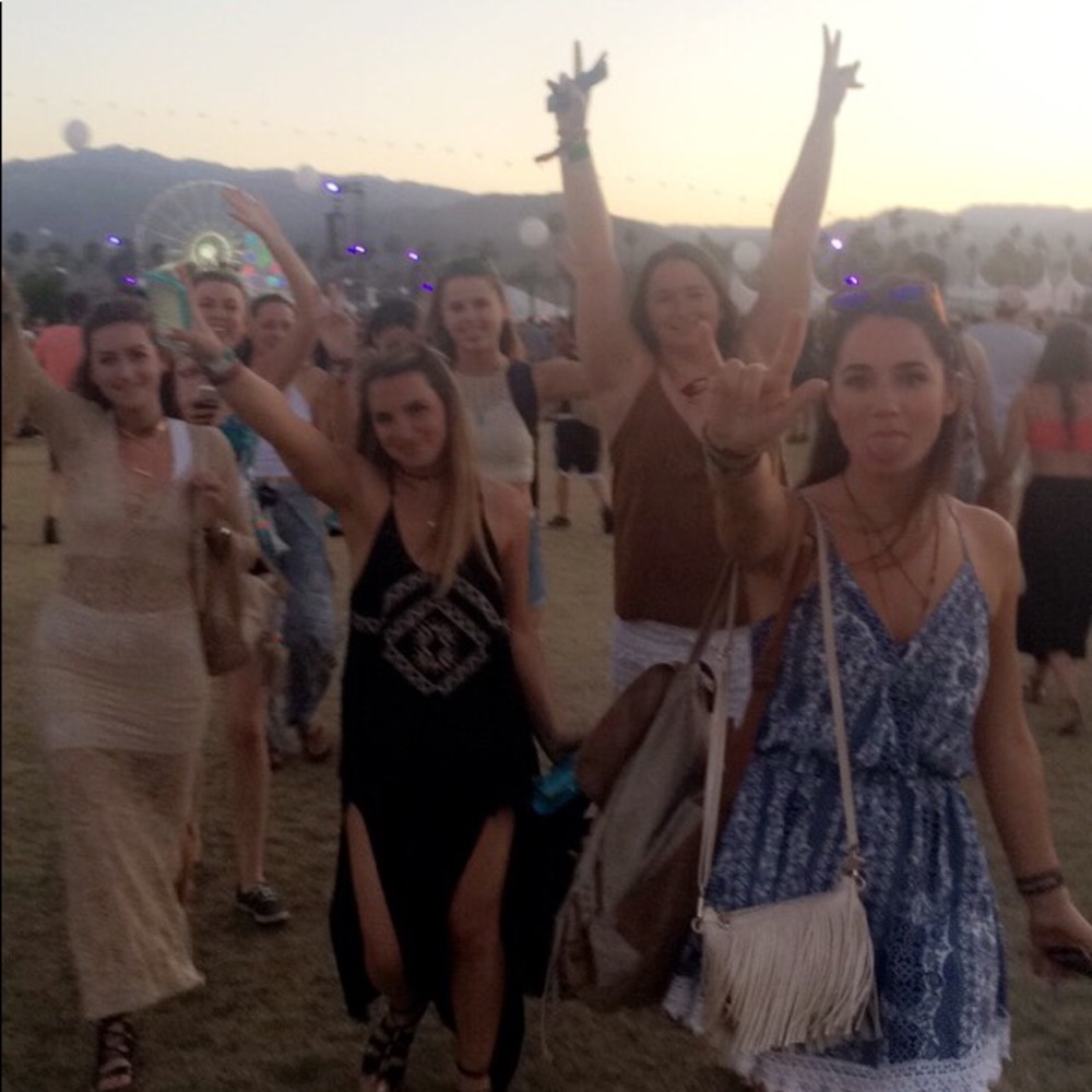 Joah brown double slit black maxi skirt